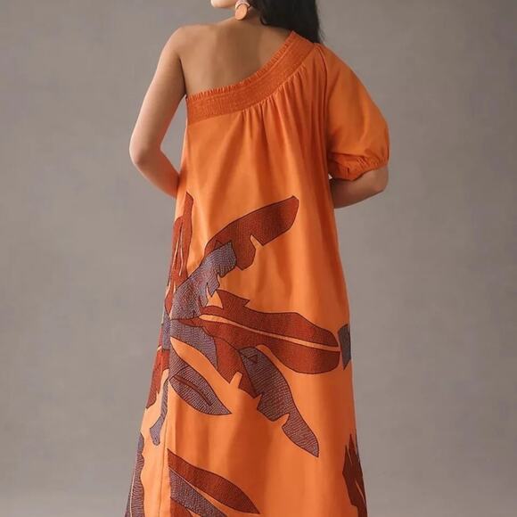 Anthropologie Maeve One-Shoulder Embroidered Maxi Dress Size M petite - Picture 2 of 8